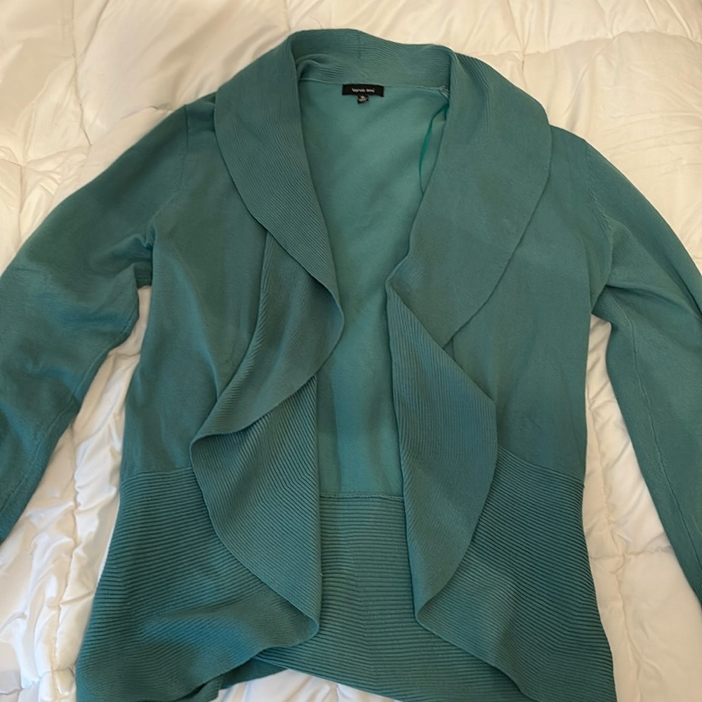 Green cardigan with ruffle detail